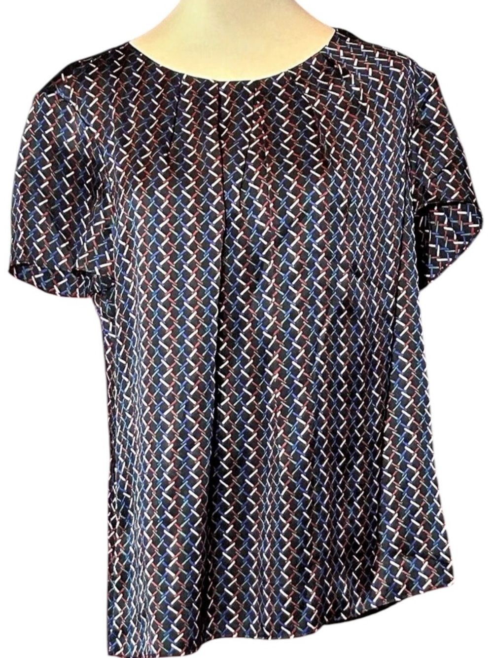 Talbots Geometric Silk Top Black Multicolor Size 14